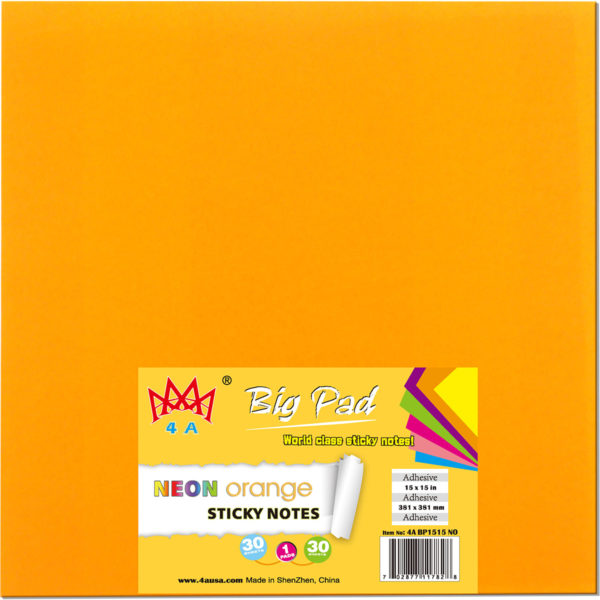 4A Big Pad, 15 in x 15 in, Neon Orange, 30 Sheets/Pad,1 pad/pack, 4A BP1515 NO