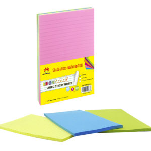 4A Sticky Notes,5 x 8 Inches,Neon Assorted,Lined,4 Neon Colors,50 Sheets/Pad,4 Pads/Pack,200 Sheets/Pack,4A 5084-N-L